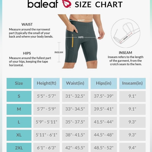 NWT BALEAF Men's Padded Bike Shorts Accessories Pockets UPF 50+, Size Small - Picture 5 of 7